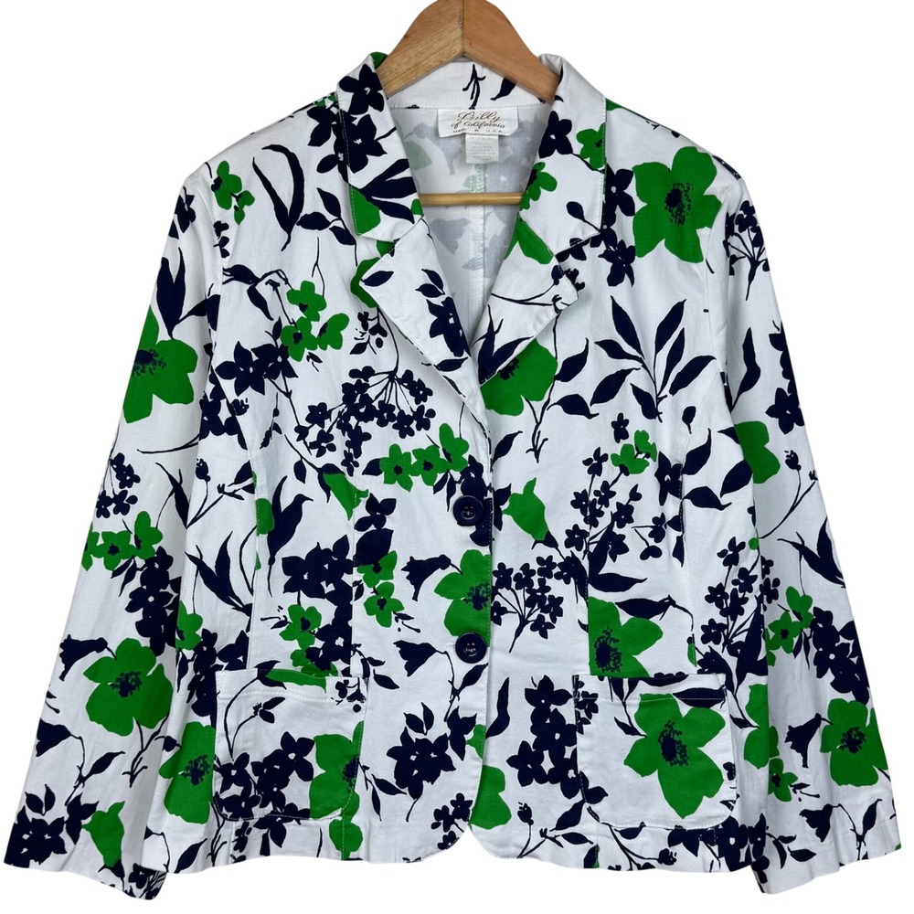 Lilly of California Floral Blazer Womens XL Button Up Jacket Stretch Cottagecore